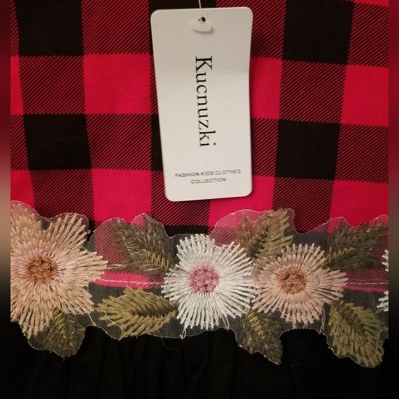 Girls Buffalo Plaid Black & Red Long Sleeve Floral Embroidered Tutu Dress NWT - Picture 10 of 12